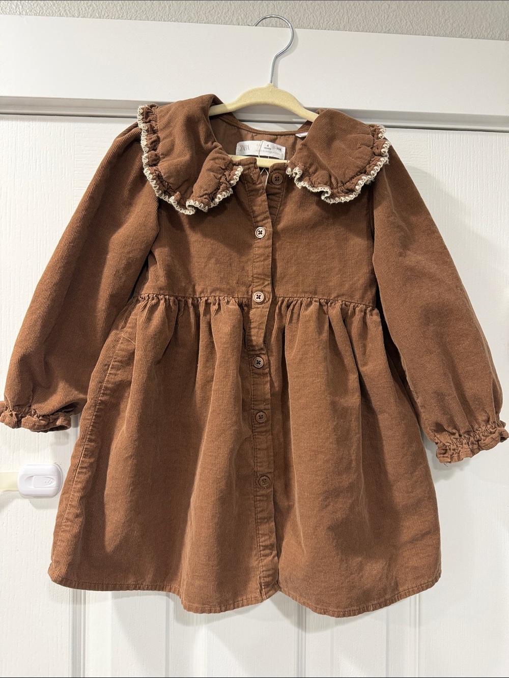 Zara Brown Ruffle-Collar Button-Front Kids Dress
